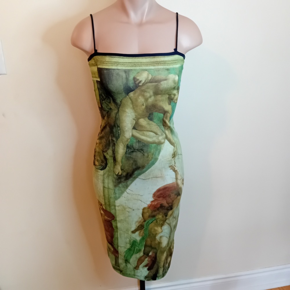 Just In Time VTG 90s Creation Of Adam‎ Regency Art Michelangelo Novelty Dress S - Picture 2 of 15